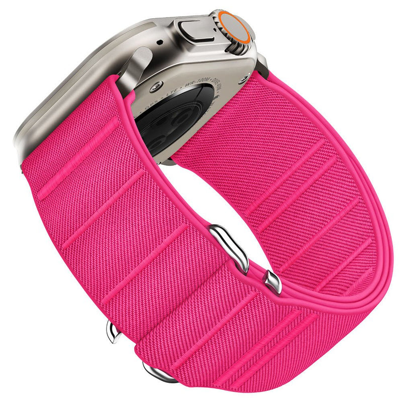 Bracelet nylon rose vif à boucle réglable style tactique pour Apple Watch.