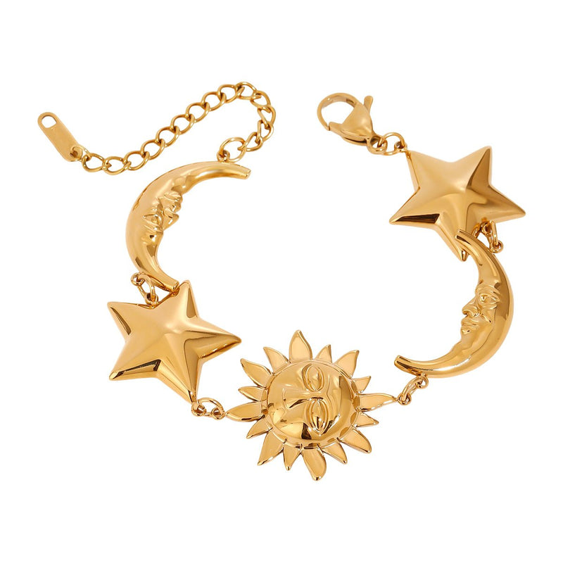 Bracelet à breloques soleil, lune et étoiles, en acier inoxydable, été, pour femme, modèle Lisona - La Boutique du Bracelet