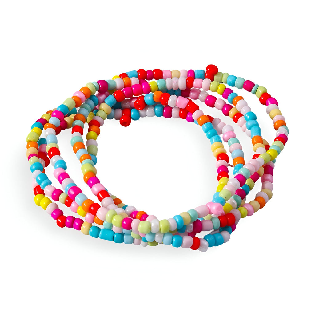 Bracelet à enrouler multi-tours en perles de résine colorées vives et pastel, style bohème.