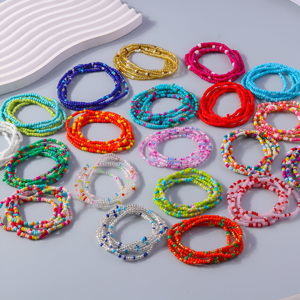 Bracelets à enrouler en perles de résine élastique multicolores pour femme, différents tons vifs et pastel.