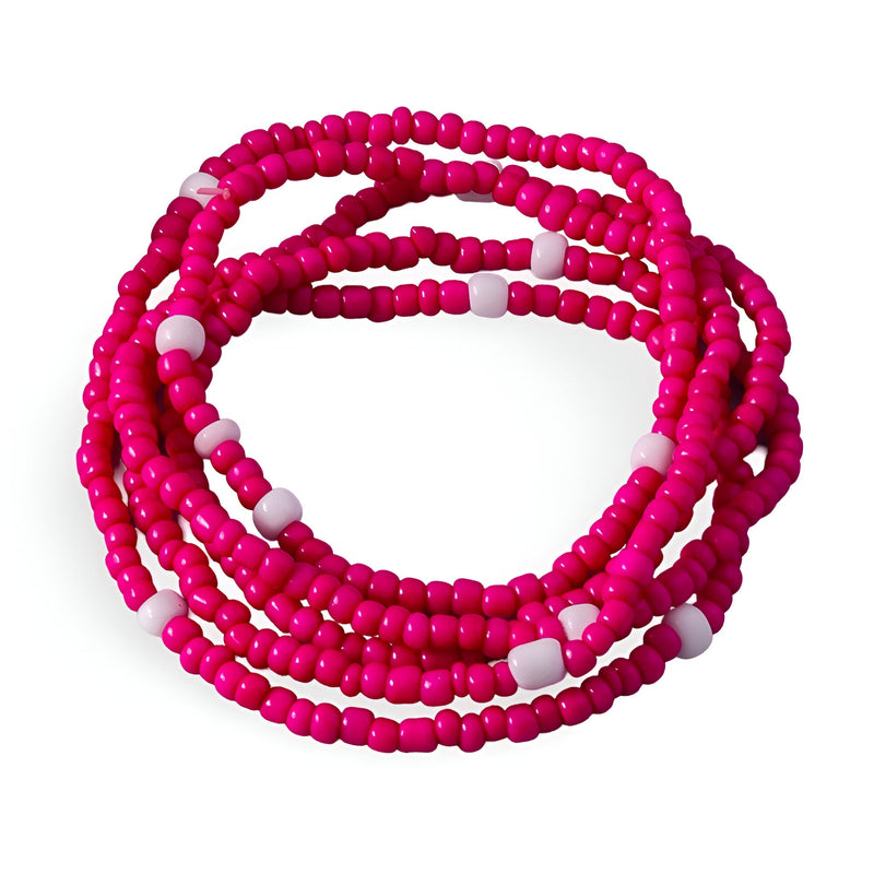Bracelet à enrouler féminin en perles élastiques fuchsia et roses clair, modèle Narwa.