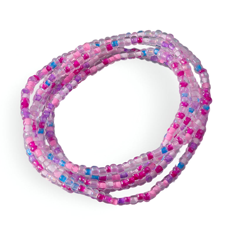 Bracelet à enrouler en perles de résine rose clair, fuchsia et bleu, style léger et coloré pour femme.