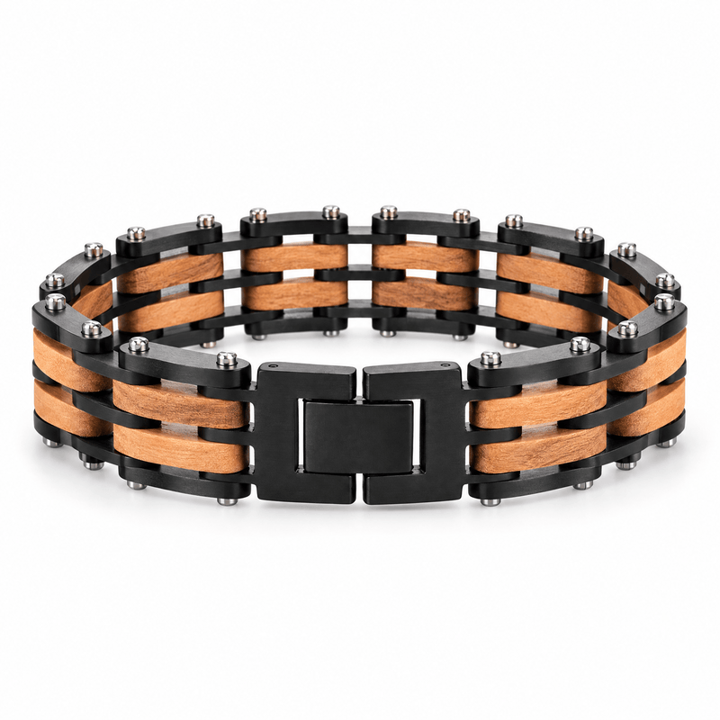 Packshot studio bracelet Léon Noir et marron, vue de face sur fond blanc — 8 octobre 2026