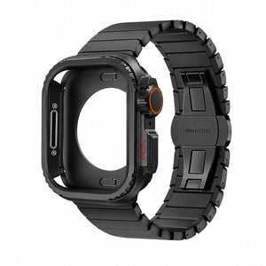 Armband i rostfritt stål med integrerat skal för Apple Watch, säkert fjärilsspänne, modern sportig stil, modell Zedix