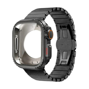 Stainless steel bracelet with full cover for Apple Watch, secure butterfly clasp, modern sporty style, Zedix model