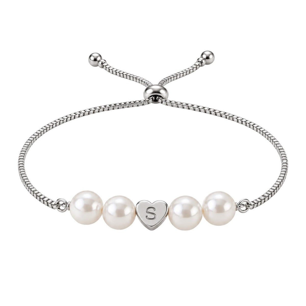 Bracelet ajustable en acier inoxydable, perles synthétiques, cœur personnalisable à graver, modèle Exposita