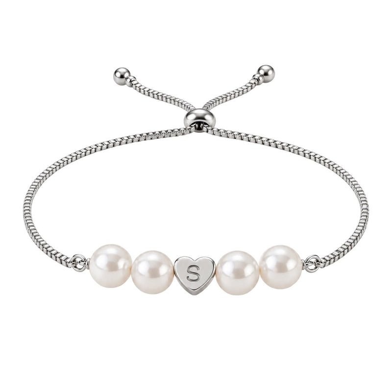 Bracelet ajustable en acier inoxydable, perles synthétiques, cœur personnalisable à graver, modèle Exposita