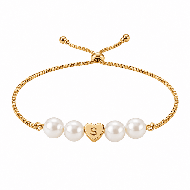 Bracelet ajustable en acier inoxydable, perles synthétiques, cœur personnalisable à graver, modèle Exposita
