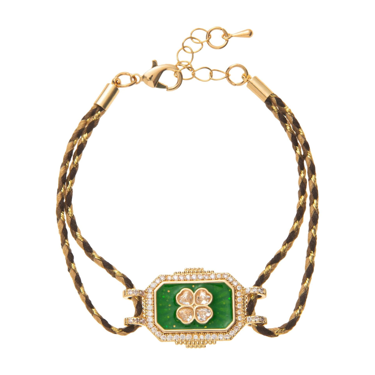Pulseira ajustável em nylon entrançado, medalhão cintilante com trevo de quatro folhas, joia elegante para realçar o seu pulso, modelo Térise