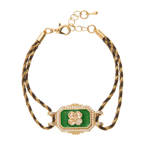 Pulsera ajustable de nailon trenzado, medallón brillante con trébol de cuatro hojas, joya elegante para realzar su muñeca, modelo Térise