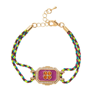 Pulsera ajustable de nailon trenzado, medallón brillante con trébol de cuatro hojas, joya elegante para realzar su muñeca, modelo Térise