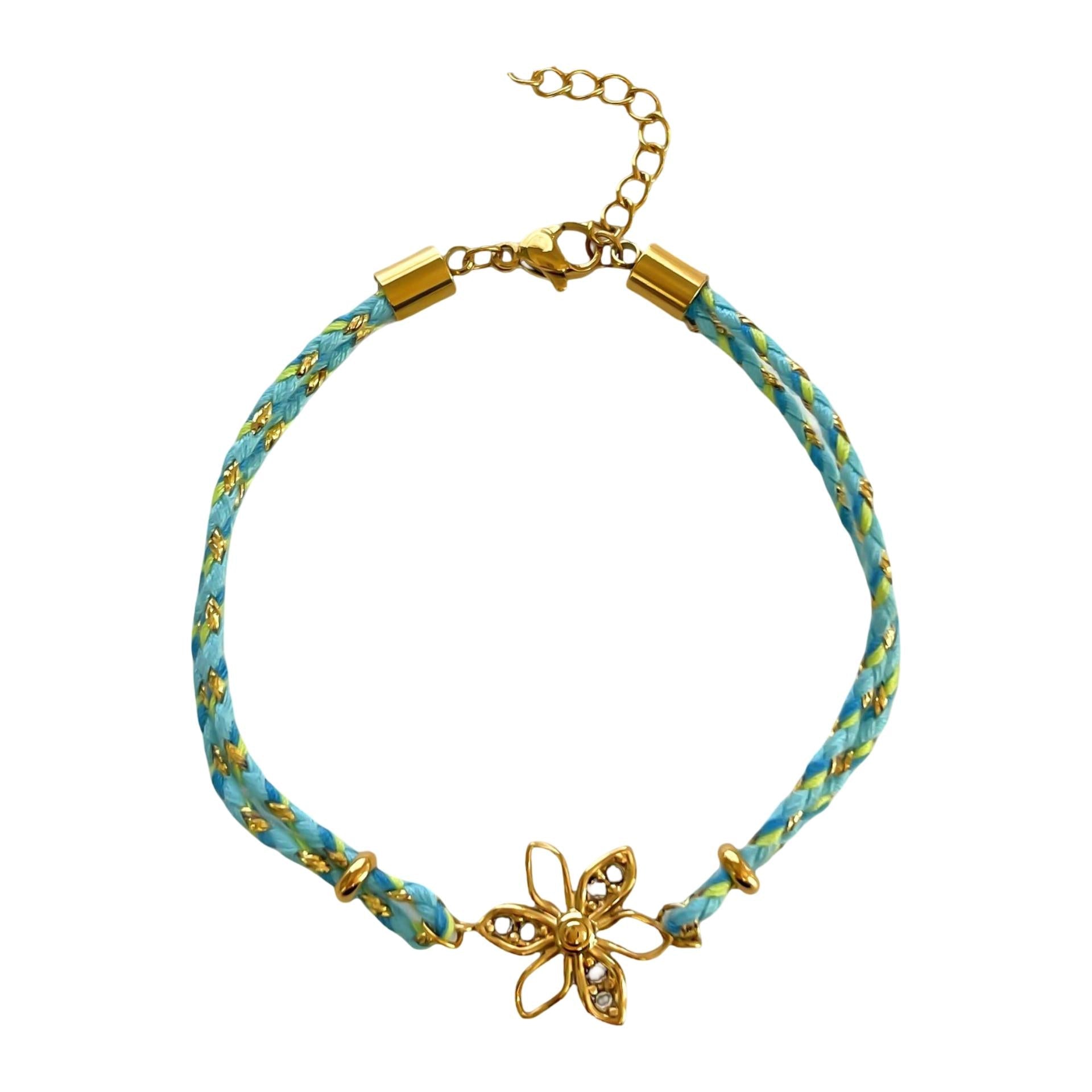 Bracelet Ajustable en Nylon Tressé, Pendentif Doré Scintillant, Acier Inoxydable et Zirconium, Bijou Élégant pour Femme, modèle Alira