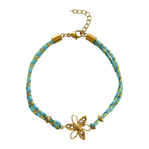 Bracelet Ajustable en Nylon Tressé, Pendentif Doré Scintillant, Acier Inoxydable et Zirconium, Bijou Élégant pour Femme, modèle Alira