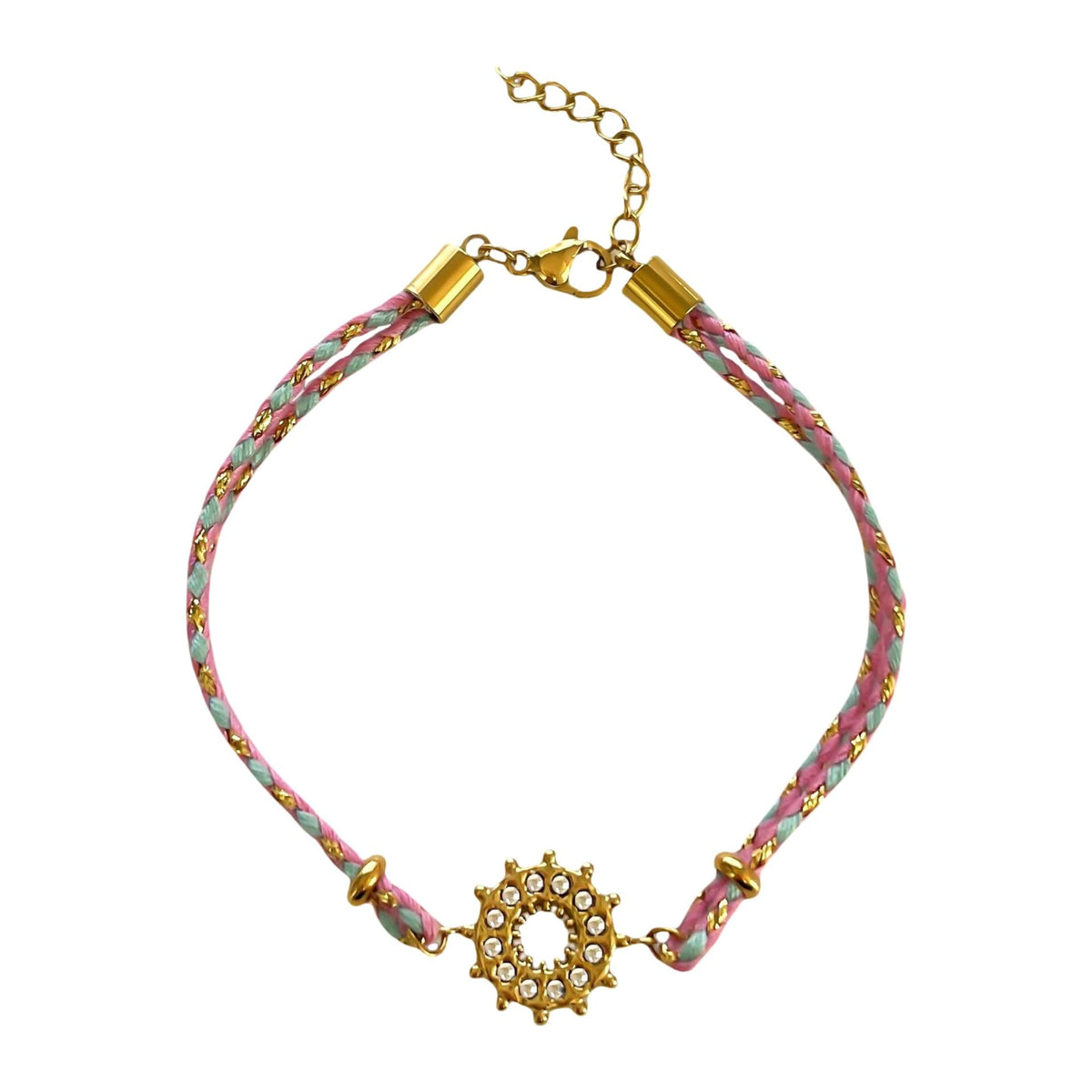 Bracelet Ajustable en Nylon Tressé, Pendentif Doré Scintillant, Acier Inoxydable et Zirconium, Bijou Élégant pour Femme, modèle Alira