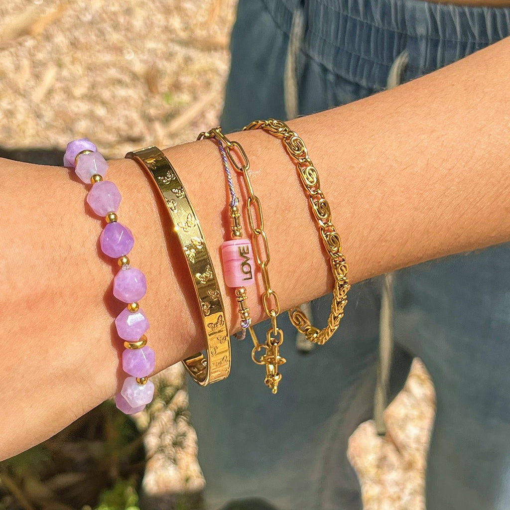 Bracelet améthyste, pierre naturelle élastique, pour femme, modèle Auralis - La Boutique du Bracelet