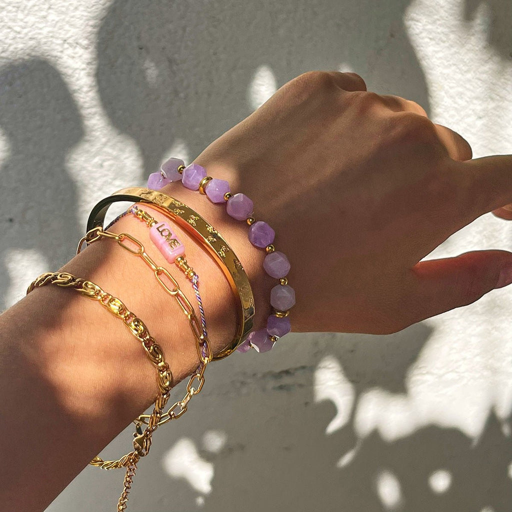 Bracelet améthyste, pierre naturelle élastique, pour femme, modèle Auralis - La Boutique du Bracelet