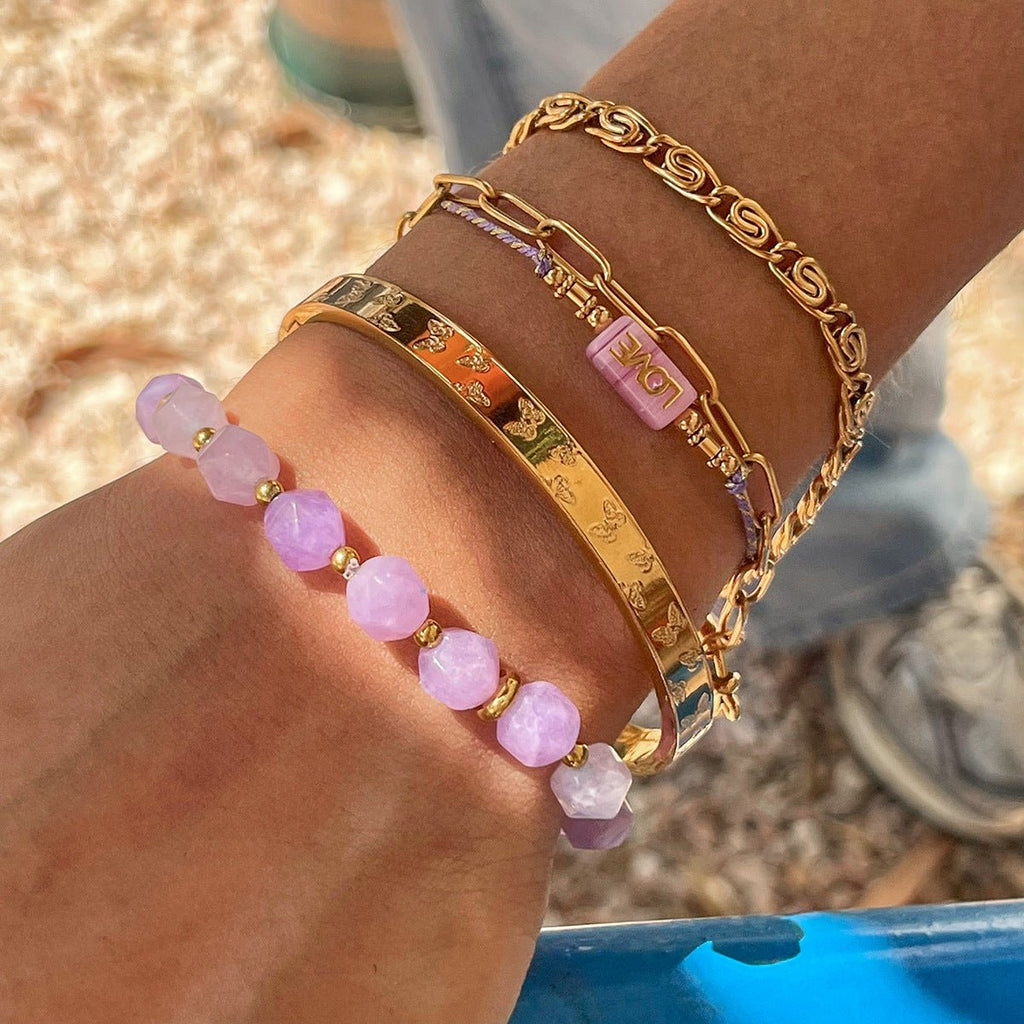 Bracelet améthyste, pierre naturelle élastique, pour femme, modèle Auralis - La Boutique du Bracelet