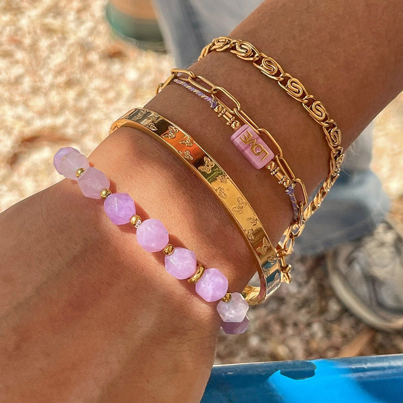 Bracelet améthyste, pierre naturelle élastique, pour femme, modèle Auralis - La Boutique du Bracelet