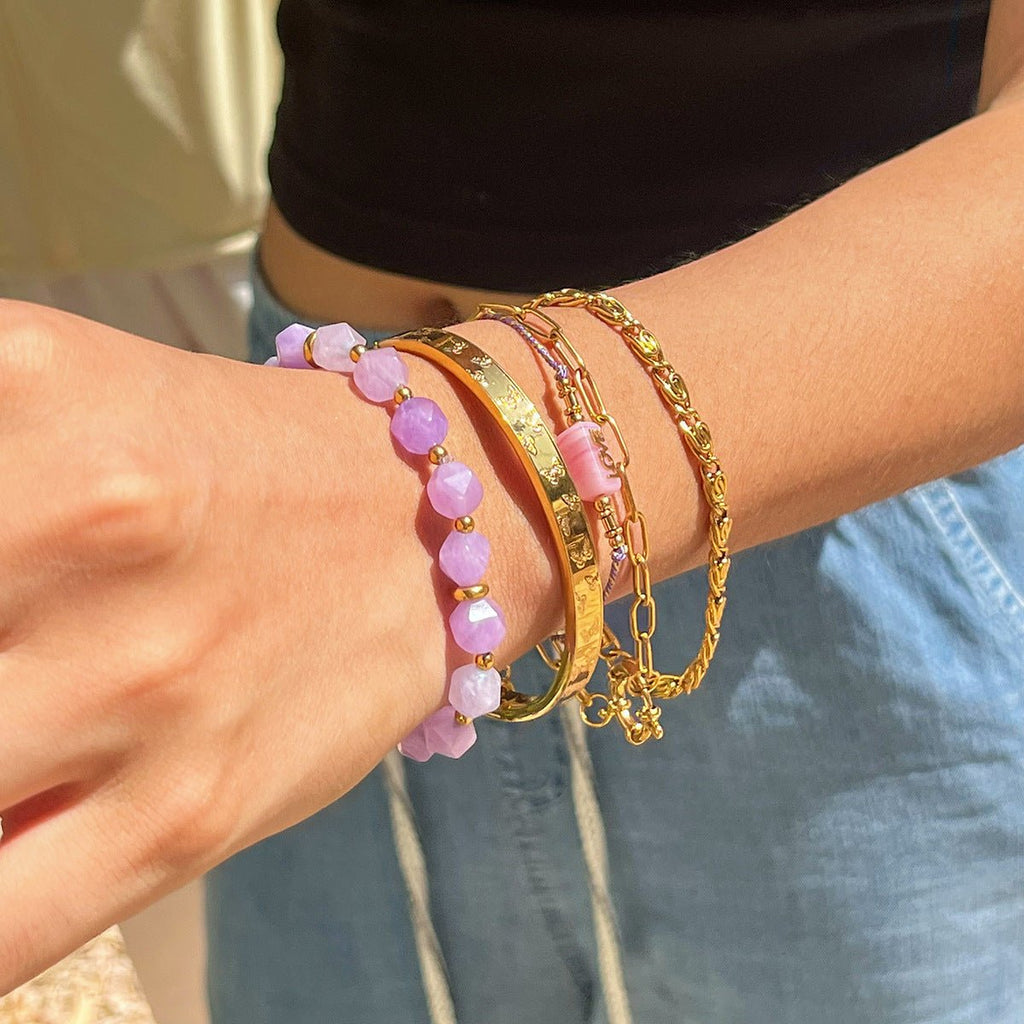 Bracelet améthyste, pierre naturelle élastique, pour femme, modèle Auralis - La Boutique du Bracelet