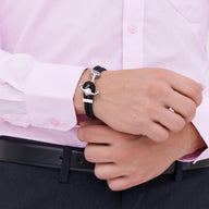 Bracelet homme double cordon noir en cuir avec ancre en acier inoxydable, style marin.