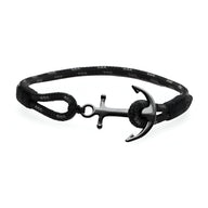 Bracelet ancre noir en coton avec ancre en acier inoxydable, modèle Cédric, pour homme.