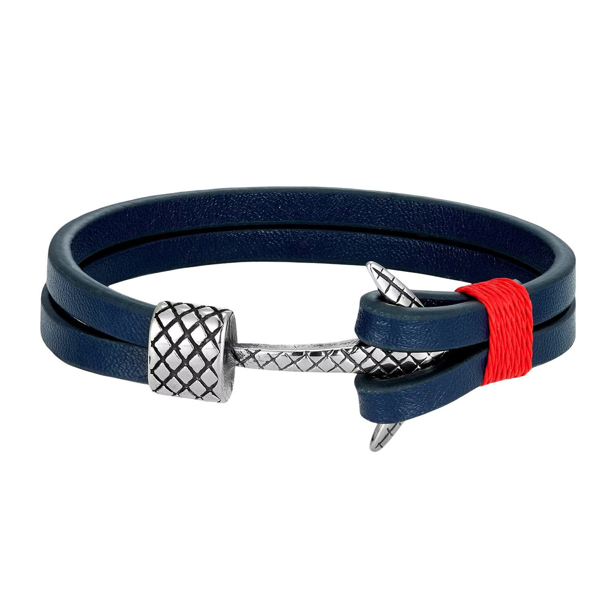 Men’s Anchor Bracelet in Leather and Stainless Steel, Nautical Marine-Style Bracelet with Silver Anchor and Decorative Cord, Torin Model