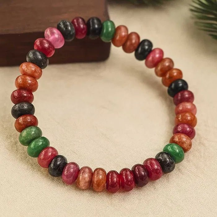 Bracelet anti - stress, élastique, en tourmaline naturelle aux couleurs vibrantes, modèle Quancy - La Boutique du Bracelet