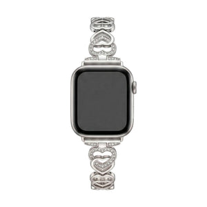 Apple Watch Armband aus Metall mit verschlungenen Herzgliedern, funkelnden Strasssteinen, verstellbarer Größe, Modell Pyrone
