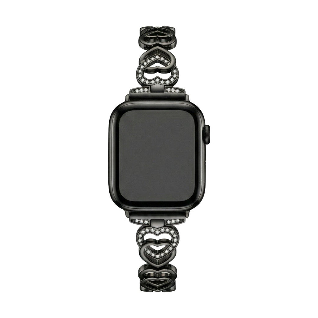 Apple Watch Armband aus Metall mit verschlungenen Herzgliedern, funkelnden Strasssteinen, verstellbarer Größe, Modell Pyrone
