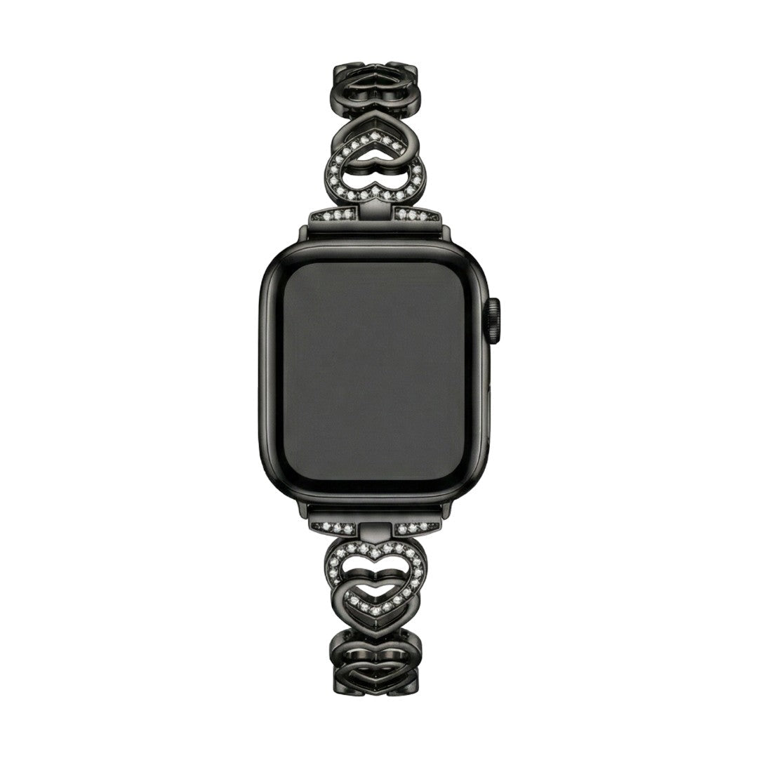 Bracciale per Apple Watch a maglie con cuori intrecciati in metallo, strass brillanti, misura regolabile, modello Pyrone