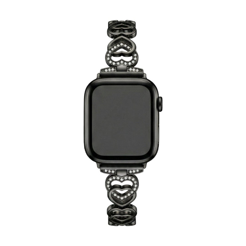 Apple Watch Armband aus Metall mit verschlungenen Herzgliedern, funkelnden Strasssteinen, verstellbarer Größe, Modell Pyrone