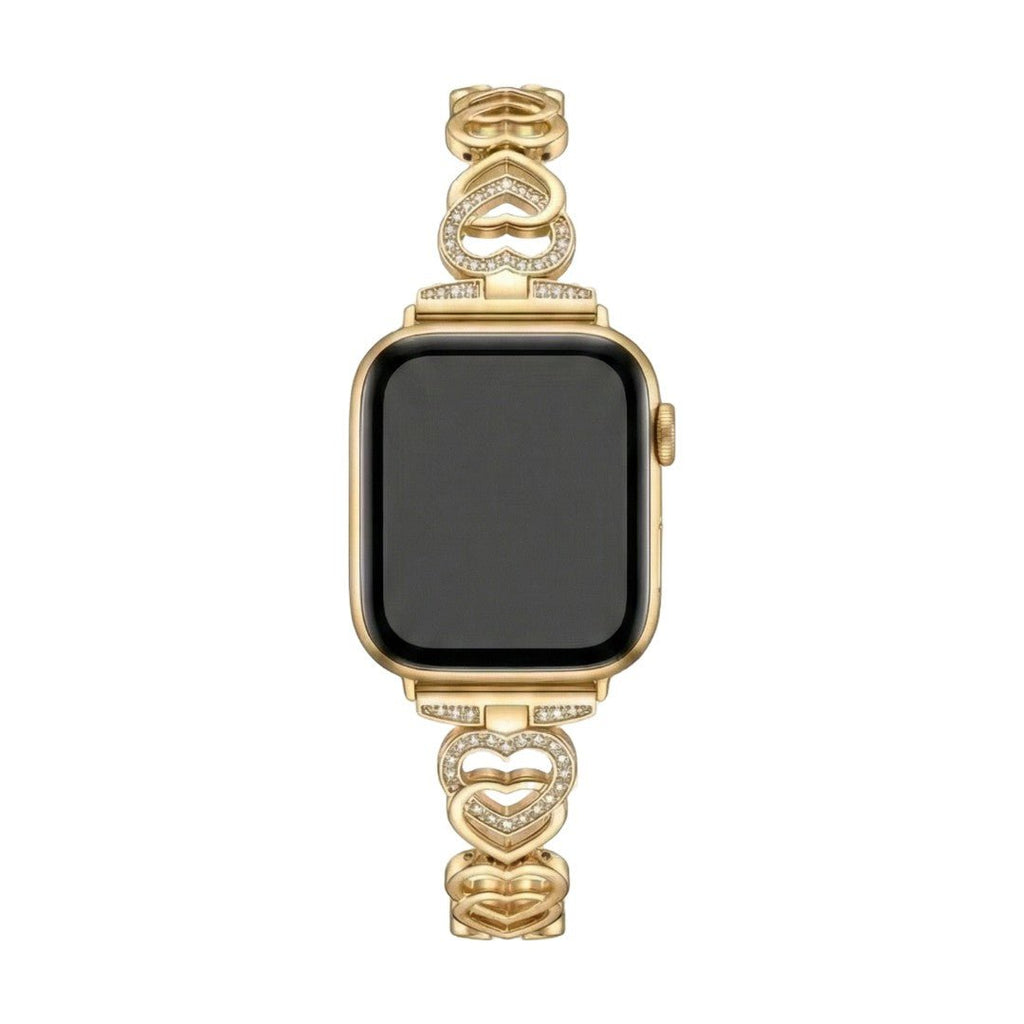 Apple Watch Armband aus Metall mit verschlungenen Herzgliedern, funkelnden Strasssteinen, verstellbarer Größe, Modell Pyrone