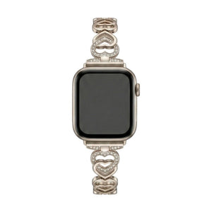 Apple Watch Armband aus Metall mit verschlungenen Herzgliedern, funkelnden Strasssteinen, verstellbarer Größe, Modell Pyrone