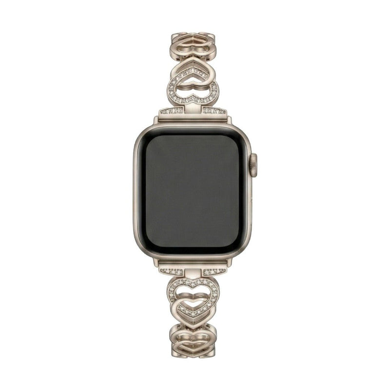 Apple Watch Armband aus Metall mit verschlungenen Herzgliedern, funkelnden Strasssteinen, verstellbarer Größe, Modell Pyrone