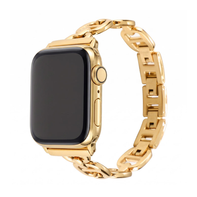 Bracelet Apple Watch à maillons en acier inoxydable, longueur réglable sans outil, allure chic et lumineuse, modèle Zurika