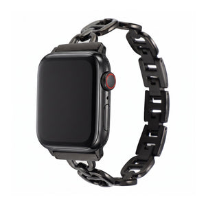 Bracelet Apple Watch à maillons en acier inoxydable, longueur réglable sans outil, allure chic et lumineuse, modèle Zurika
