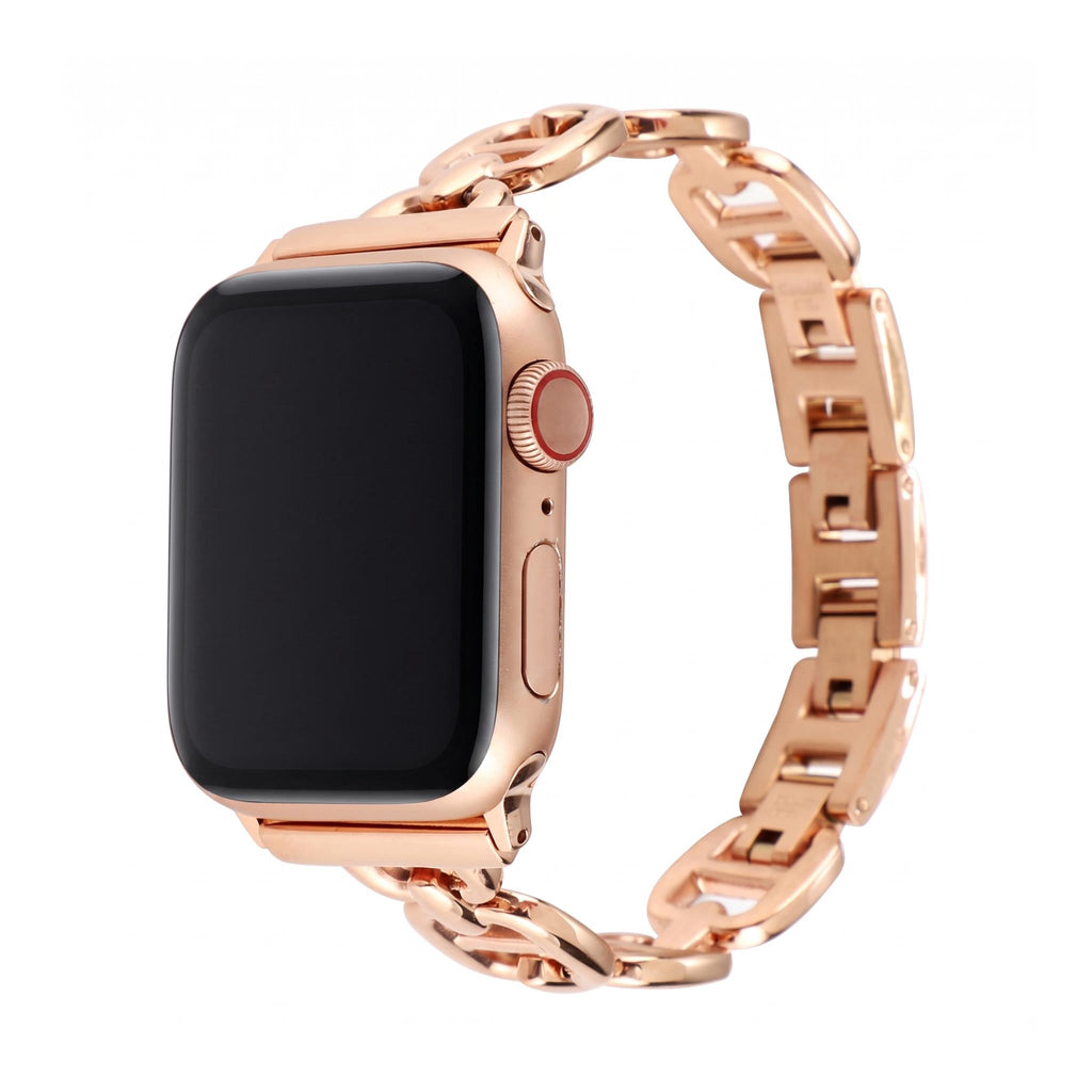 Bracelet Apple Watch à maillons en acier inoxydable, longueur réglable sans outil, allure chic et lumineuse, modèle Zurika