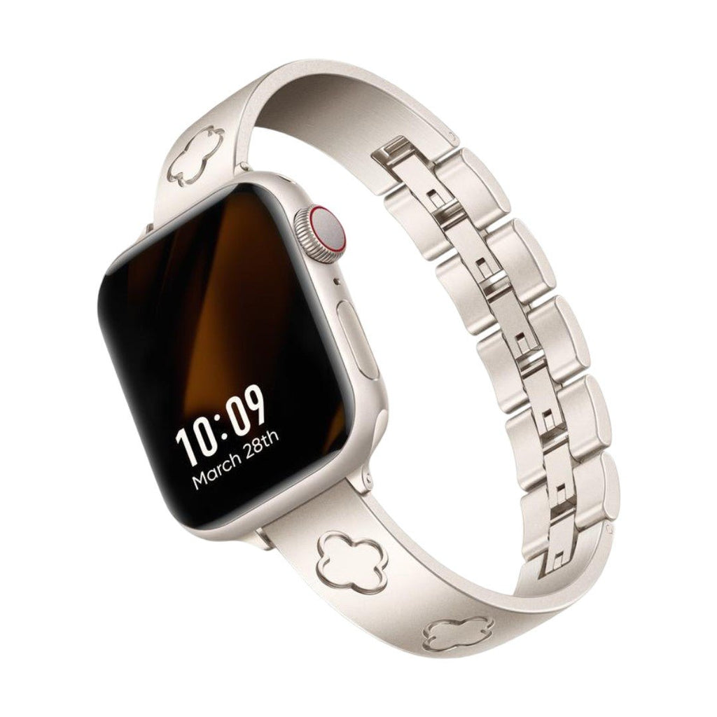 Bracelet Apple Watch acier inoxydable motif trèfle, bracelet jonc élégant pour montre connectée Apple, modèle Tréfa