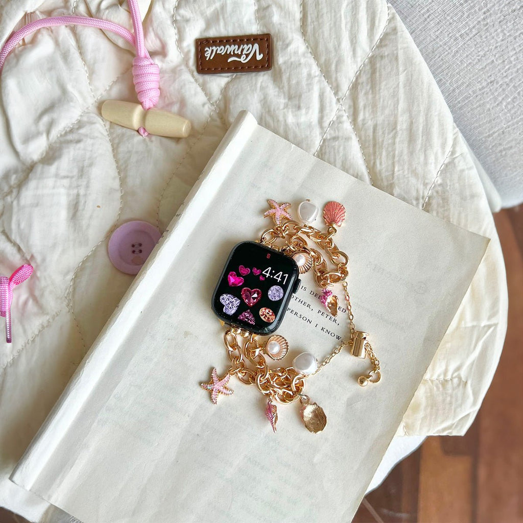 Bracelet Apple Watch, aux charms marin, or ou argent, été printemps, modèle Marina - La Boutique du Bracelet