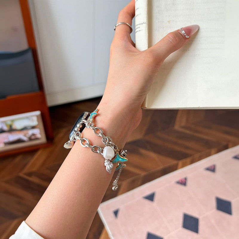 Bracelet Apple Watch, aux charms marin, or ou argent, été printemps, modèle Marina - La Boutique du Bracelet