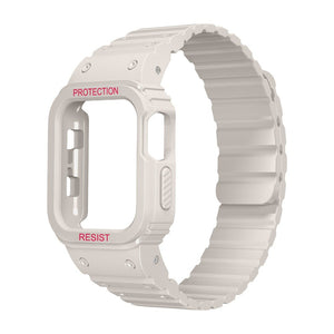 Bracelet Apple Watch avec coque intégrale en silicone, protection renforcée résistante aux chocs, fermoir magnétique ajustable, modèle Penz