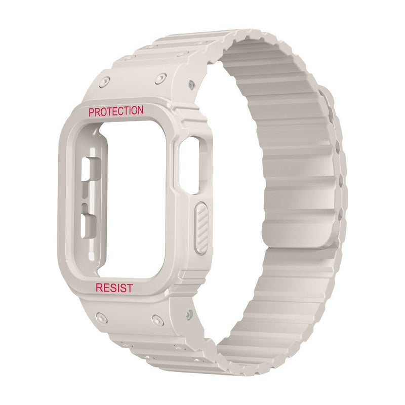 Bracelet Apple Watch avec coque intégrale en silicone, protection renforcée résistante aux chocs, fermoir magnétique ajustable, modèle Penz