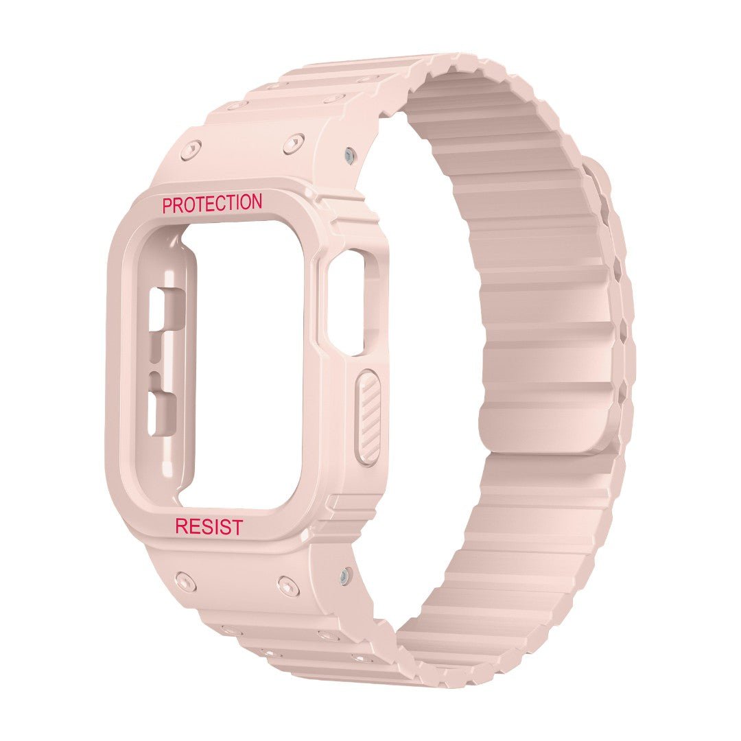 Bracelet Apple Watch avec coque intégrale en silicone, protection renforcée résistante aux chocs, fermoir magnétique ajustable, modèle Penz