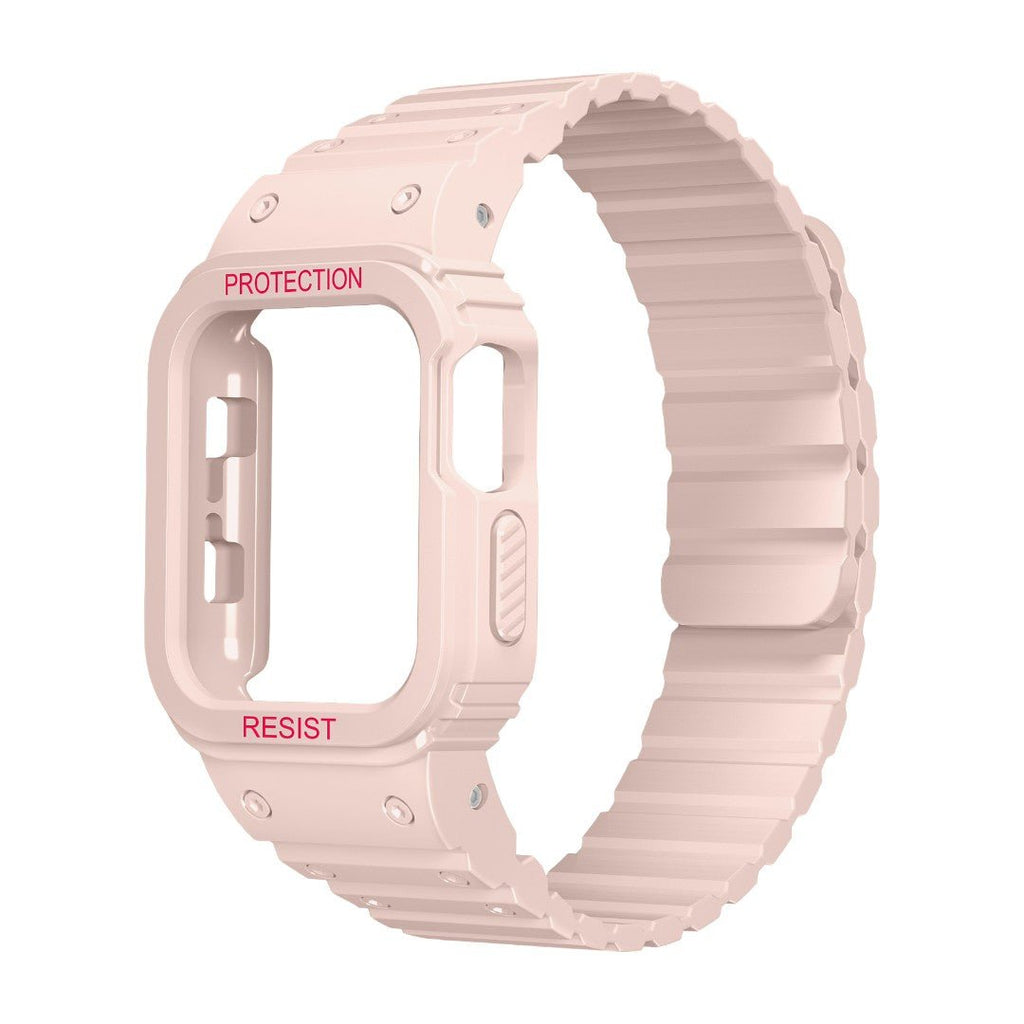 Bracelet Apple Watch avec coque intégrale en silicone, protection renforcée résistante aux chocs, fermoir magnétique ajustable, modèle Penz