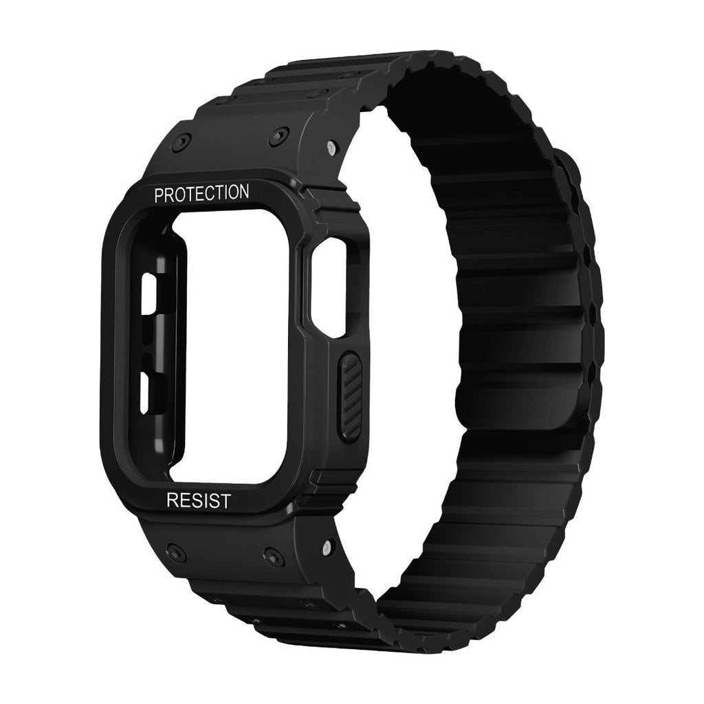 Bracelet Apple Watch avec coque intégrale en silicone, protection renforcée résistante aux chocs, fermoir magnétique ajustable, modèle Penz
