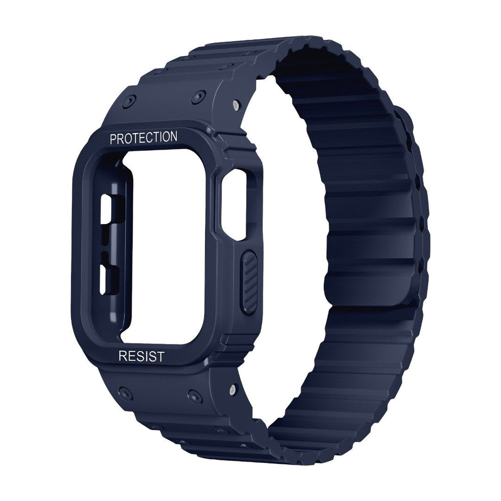 Bracelet Apple Watch avec coque intégrale en silicone, protection renforcée résistante aux chocs, fermoir magnétique ajustable, modèle Penz