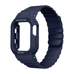 Bracelet Apple Watch avec coque intégrale en silicone, protection renforcée résistante aux chocs, fermoir magnétique ajustable, modèle Penz