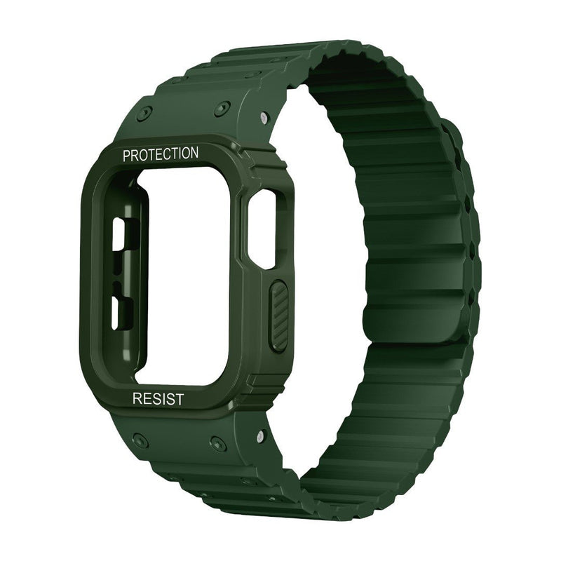 Bracelet Apple Watch avec coque intégrale en silicone, protection renforcée résistante aux chocs, fermoir magnétique ajustable, modèle Penz