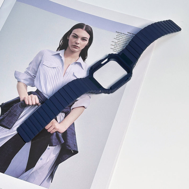 Bracelet Apple Watch avec coque intégrale en silicone, protection renforcée résistante aux chocs, fermoir magnétique ajustable, modèle Penz