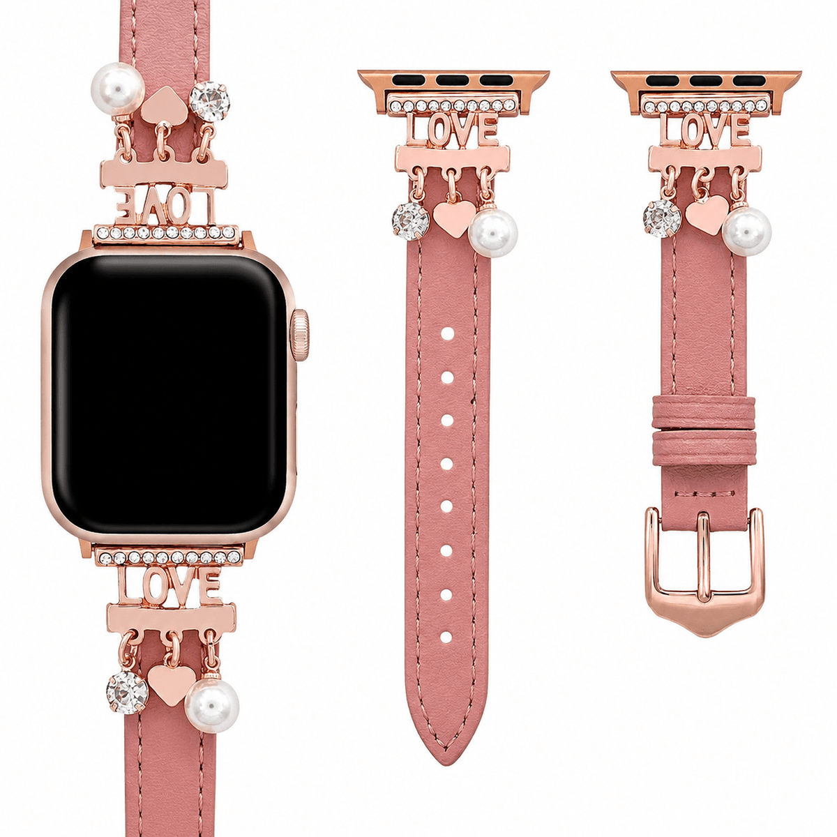 Κομψό βραχιόλι Apple Watch με λαμπερά γούρια για λαμπερή εμφάνιση, αγάπη και καρδιές, μοντέλο Erdia